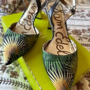 Sam Edelman Black and Green Patterned Heels